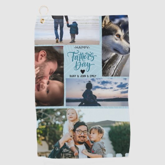 Happy Vaderdag Photo Collage Aangepaste namen Golfhanddoek (Voorkant)