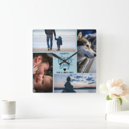 Happy Vaderdag Photo Collage Aangepaste namen Vierkante Klok