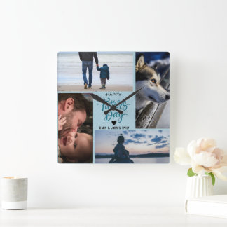Happy Vaderdag Photo Collage Aangepaste namen Vierkante Klok