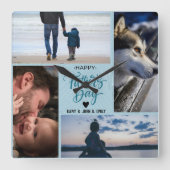 Happy Vaderdag Photo Collage Aangepaste namen Vierkante Klok (Voorkant)