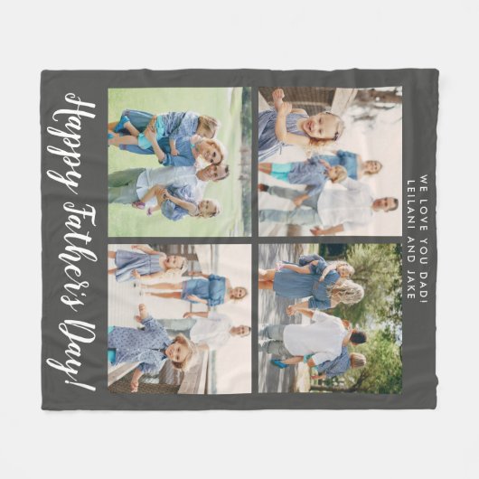 Happy Vaderdag Photo Collage Grey Fleece Deken (Voorkant (Horizontaal))