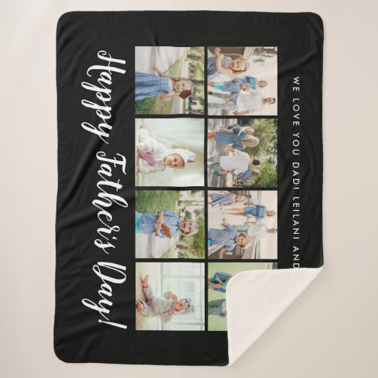 Happy Vaderdag Photo Collage Message Black Sherpa Deken (Voorkant)