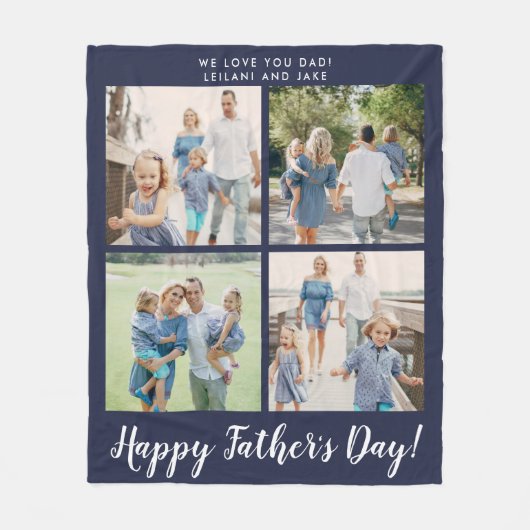 Happy Vaderdag Photo Collage Navy Blue Fleece Deken (Voorkant)