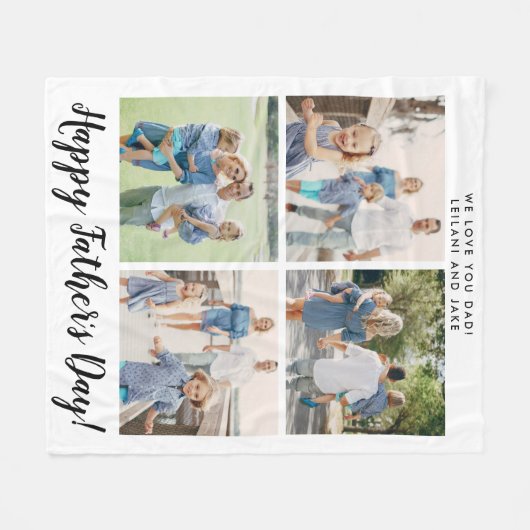 Happy Vaderdag Photo Collage White Fleece Deken (Voorkant (Horizontaal))