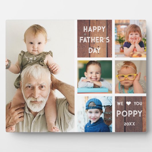 Happy Vaderdag Poppy 5 foto collage hout Fotoplaat (Voorkant)