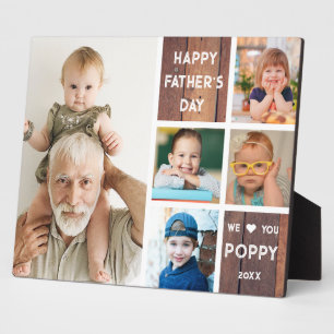 Happy Vaderdag Poppy 5 foto collage hout Fotoplaat