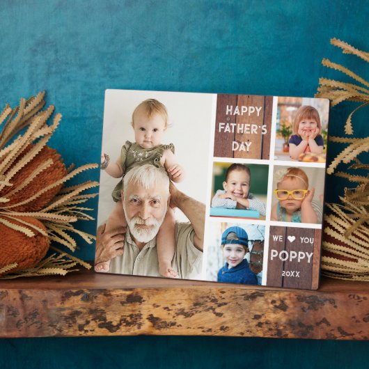 Happy Vaderdag Poppy 5 foto collage hout Fotoplaat (Zijkant)