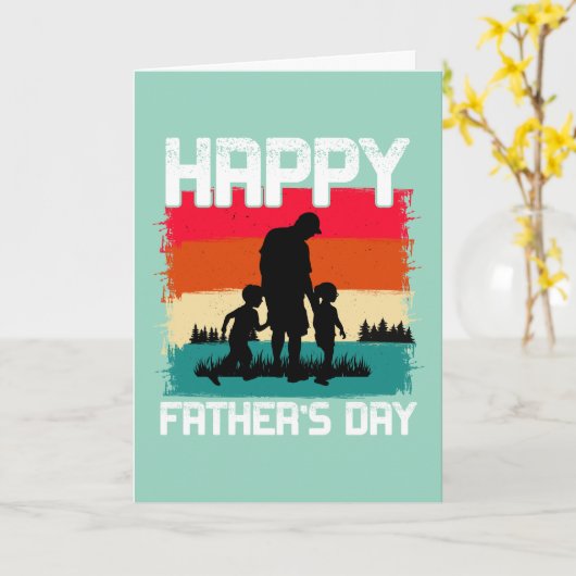 Happy Vaderdag – Retro Silhouette Celebration Kaart (Gele Bloem)