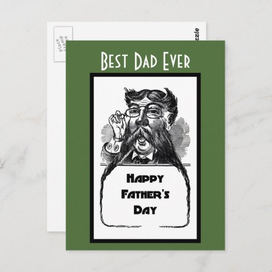 Happy Vaderdag  Retro Tekening Briefkaart (Voorkant / Achterkant)