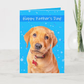 Happy Vaderdag Schattige Puppy op Blauw Feestdagen Kaart (Voorkant)