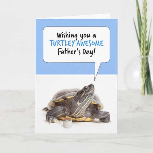 Happy Vaderdag Schattigee schildpad met koffie Hum Feestdagen Kaart (Voorkant)