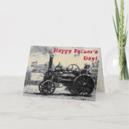 Happy Vaderdag sepia kaart met een Stoomtractor