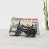 Happy Vaderdag sepia kaart met een Stoomtractor (Voorkant)