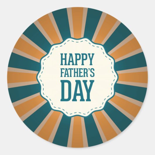 Happy Vaderdag Sunburst in Sinaasappel en blauw Ronde Sticker (Voorkant)