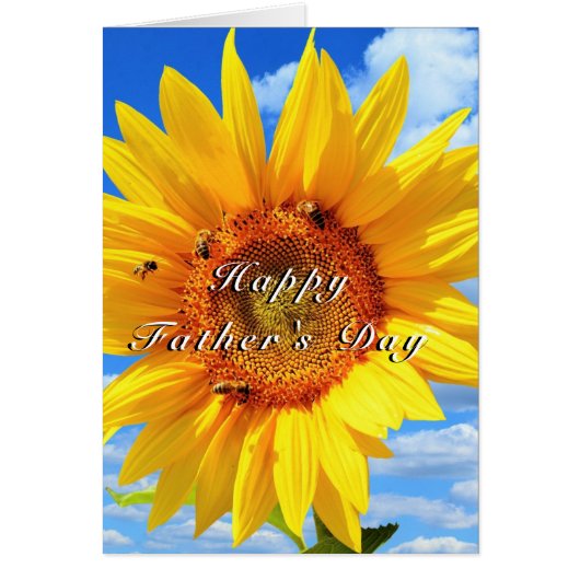 Happy Vaderdag Sunflower en bijen op Blue Sky (Voorkant)