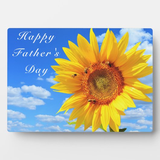 Happy Vaderdag Sunflower en bijen op Blue Sky Fotoplaat (voorkant)