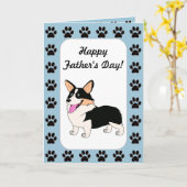 Happy Vaderdag Tricolor Corgi Kaart (Gele Bloem)