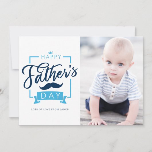Happy Vaderdag Typografie Blue Photo Feestdagenkaart (Voorkant)