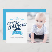 Happy Vaderdag Typografie Blue Photo Feestdagenkaart (Voorkant / Achterkant)