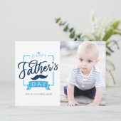 Happy Vaderdag Typografie Blue Photo Feestdagenkaart (Staand voorkant)