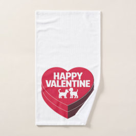 Happy Valentijn, Box of Chocs & Furry Silhouette Handdoek