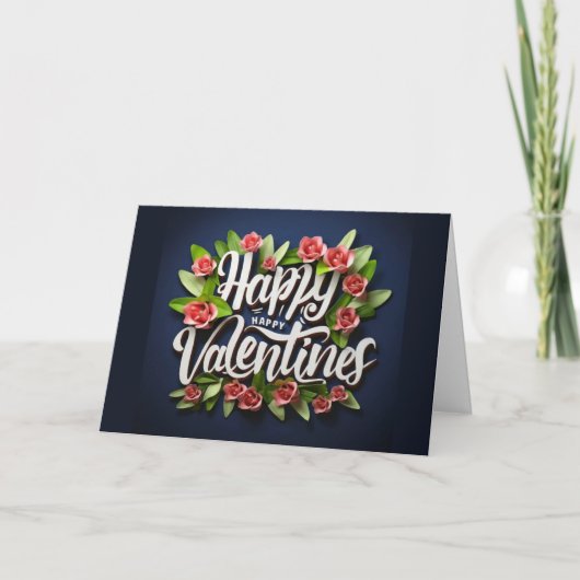 Happy Valentijn card navy love card bloemen Bedankkaart (Voorkant)