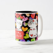 Happy valentijn Cats Tweekleurige Koffiemok (Voorkant rechts)