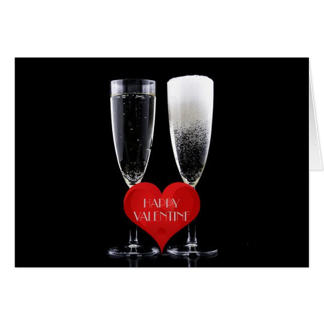 Happy Valentijn Champagne Flute Glasses Red Heart (Voorkant Horizontaal)