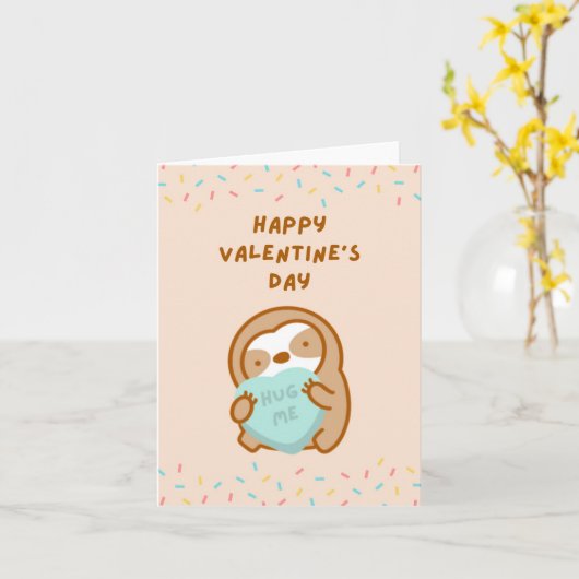 Happy Valentijn Day Hug me Snoep Heart Sloth Kaart (Gele Bloem)