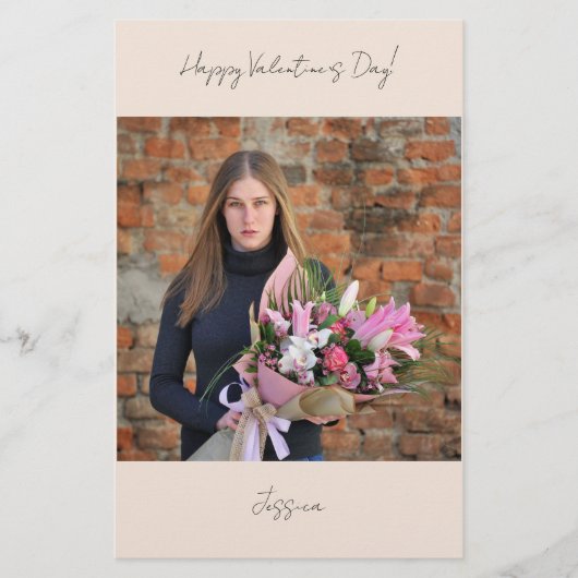 Happy Valentijn Day Modern Script Photo Briefpapier (Voorkant)
