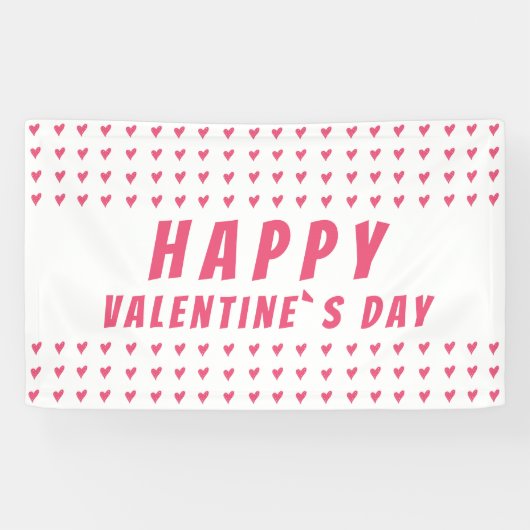 Happy Valentijn Day Pink Heart Spandoek (Horizontaal)