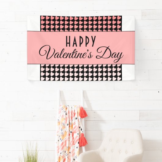 Happy Valentijn Day Roze Heart Pattern Spandoek (Insitu)