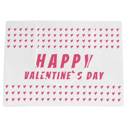 Happy Valentijn Day Roze White Heart Groot Cadeauzakje (Voorkant)