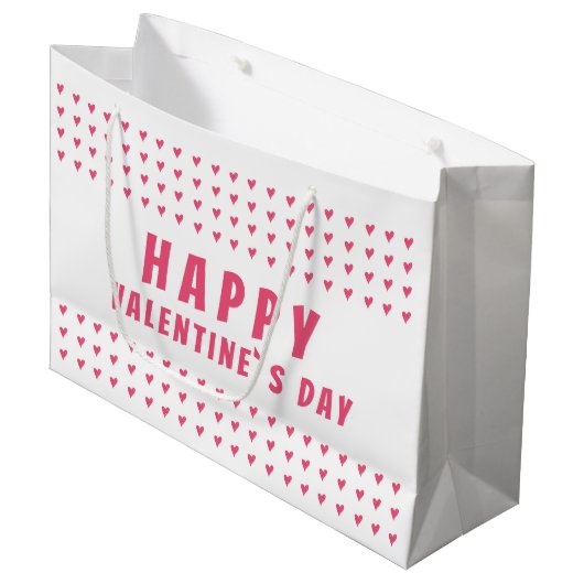Happy Valentijn Day Roze White Heart Groot Cadeauzakje (Voorkant Gekanteld)