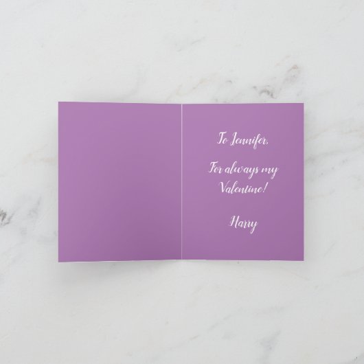 Happy Valentijn Day White text op paars  Feestdagen Kaart (Binnen)