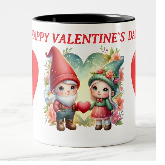 Happy valentijn Gnome foto Tweekleurige Koffiemok