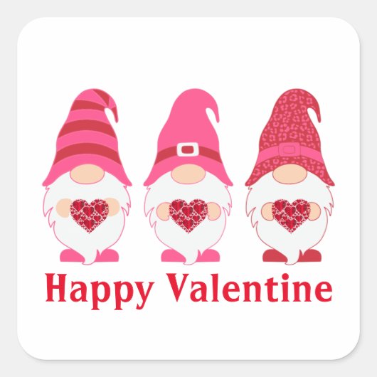 Happy Valentijn Gnomes Hearts Vierkante Sticker (Voorkant)