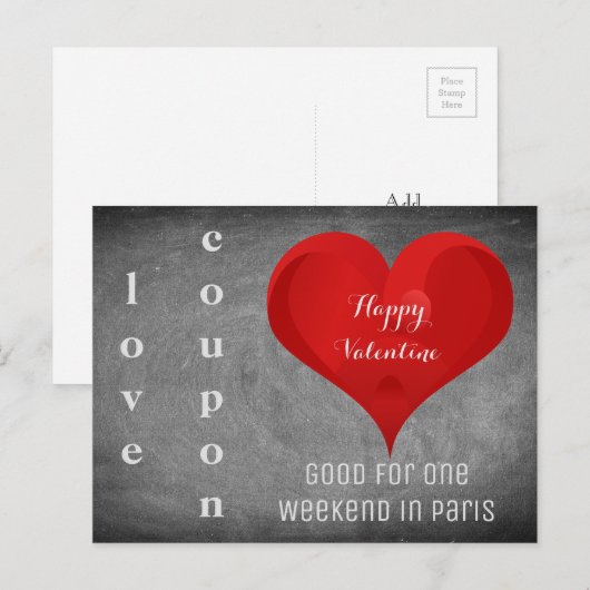 Happy Valentijn Heart Chalkboard Paris Coupon Feestdagenkaart (Voorkant / Achterkant)