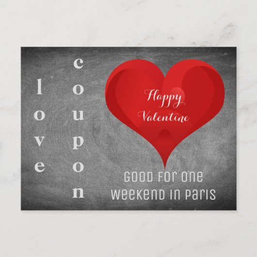 Happy Valentijn Heart Chalkboard Paris Coupon Feestdagenkaart (Voorkant)