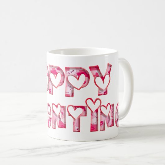 Happy Valentijn Love Hearts Typography Pink Koffiemok (Voorkant rechts)