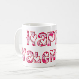 Happy Valentijn Love Hearts Typography Pink Koffiemok