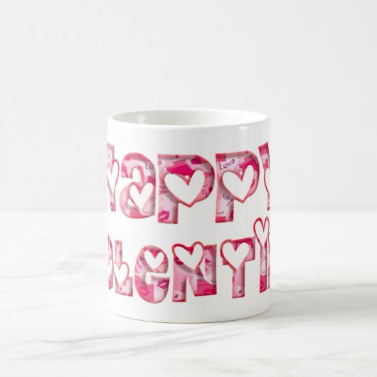 Happy Valentijn Love Hearts Typography Pink Koffiemok (Center)