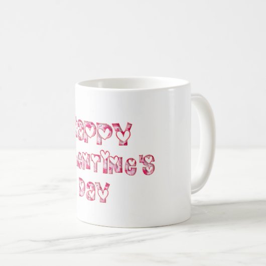 Happy Valentijn Love Hearts Typography Pink Koffiemok (Voorkant rechts)