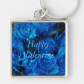Happy Valentijn Love Romantic Blue Glitter Rozen Sleutelhanger (Voorkant)
