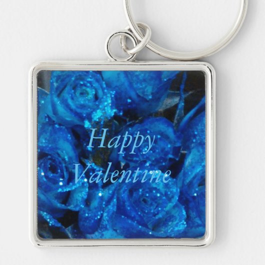Happy Valentijn Love Romantic Blue Glitter Rozen Sleutelhanger (Voorkant)