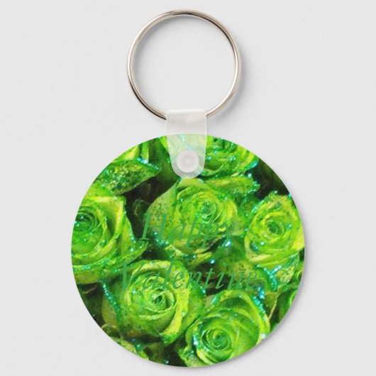 Happy Valentijn Love Romantic Green Glitter Rozen Sleutelhanger (Voorkant)