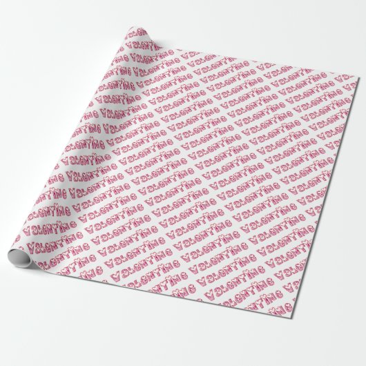Happy Valentijn Pink Hearts Typography Cute Cadeaupapier (Uitgerold)