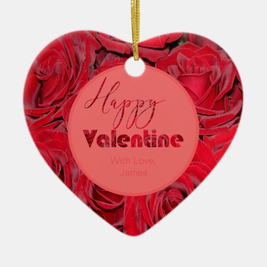 Happy Valentijn Red Roses Romantic Heart Keramisch Ornament (Voorkant)