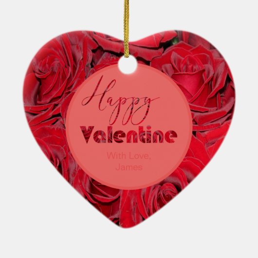 Happy Valentijn Red Roses Romantic Heart Keramisch Ornament (Achterkant)
