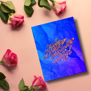 Happy Valentijn’s Day blauw hart belettering Briefkaart